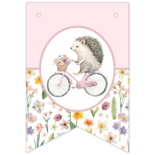 Rosa Hedgehog Baby Shower Bunting Flagga Cute Blom