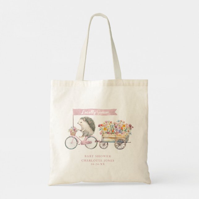 Rosa Hedgehog Baby Shower Favor Tote Bag Tygkasse (Baksida)