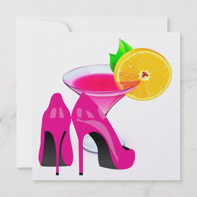 Rosa Heels and Cocktail - Cocktail Party - SRF Inbjudningar (Framsida)