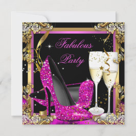 Rosa Heels Guld Black Fabulous Champagne Party Inbjudningar