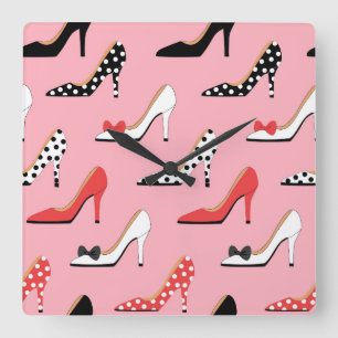 Rosa Heels Red Polka dots Fyrkantig Klocka