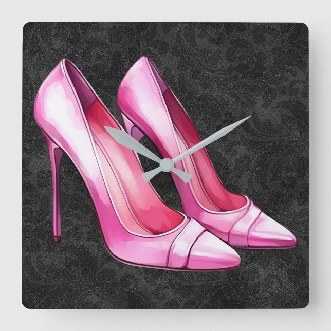 Rosa Heels Shoes Wall Clock Fyrkantig Klocka (Framsida)