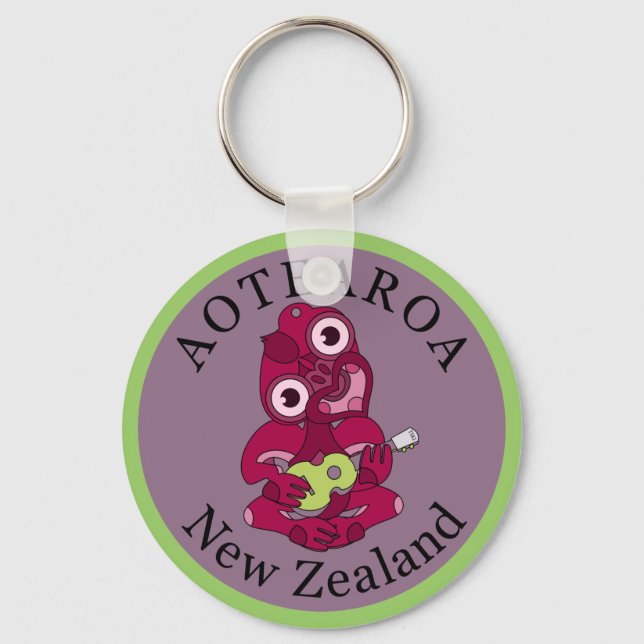 Rosa Hei Tiki spelar ukelele Nyckelring (Framsida)