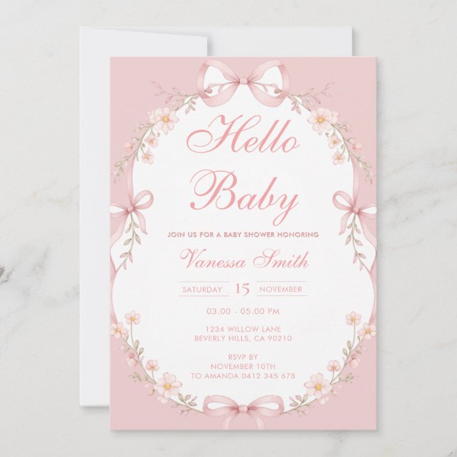 Rosa Hej Baby Flickor Barnkalas  Inbjudningar (Framsida)