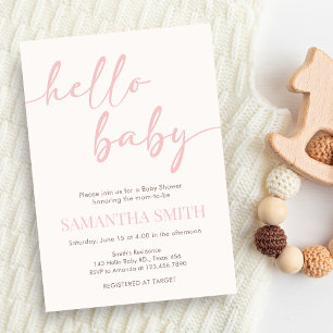 Rosa Hej Bebis Babyshower Inbjudningar