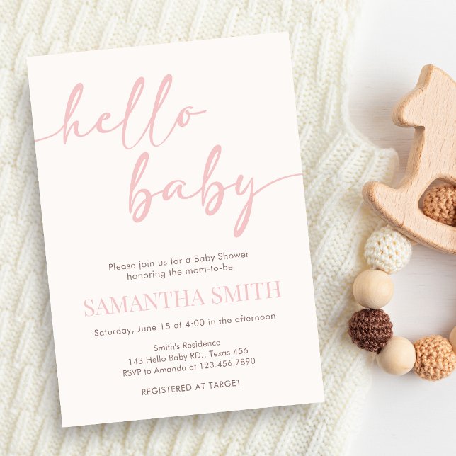 Rosa Hej Bebis Babyshower Inbjudningar (Pink Hello Baby Minimalist Baby Shower invitation)