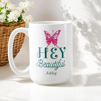 Rosa Hej Grönt Typografi Kaffemugg