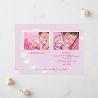 Rosa Hej World Girl Birth Notice Meddelande