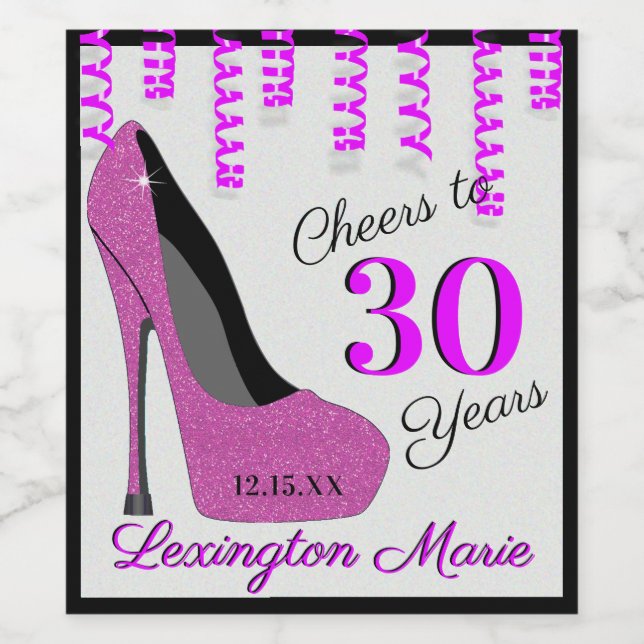 Rosa Hel Heeled Shoe Födelsedagsfest Sparkling Win Vinflaska Etikett (Singel etikett)