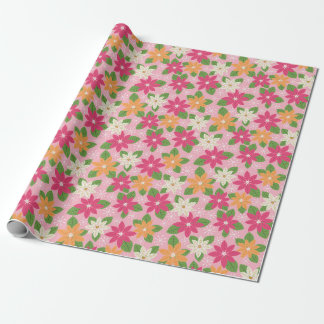 Rosa Helgdag Poinsettias Retro Stil Gift Wrap Presentpapper
