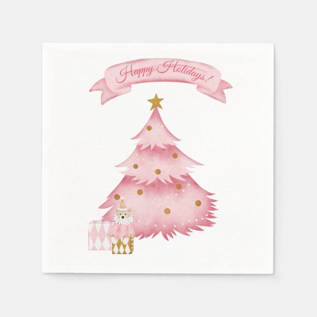 Rosa helgdagar helgdag för barn under vintern pappersservett (Framsidan)