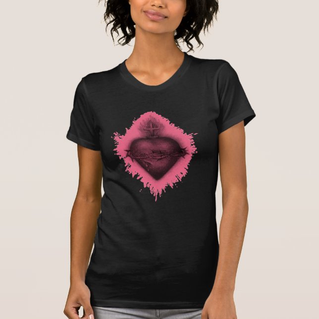 Rosa Helig Hjärta Tee Shirt (Framsida)