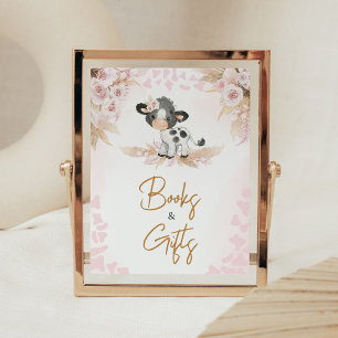 Rosa Heliga Kow Baby Shower Bokar och presenter Poster