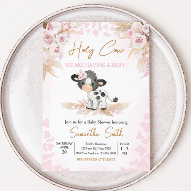 Rosa Heliga Kow Baby Shower Inbjudningar (Highland Cow Baby Shower Invitation)