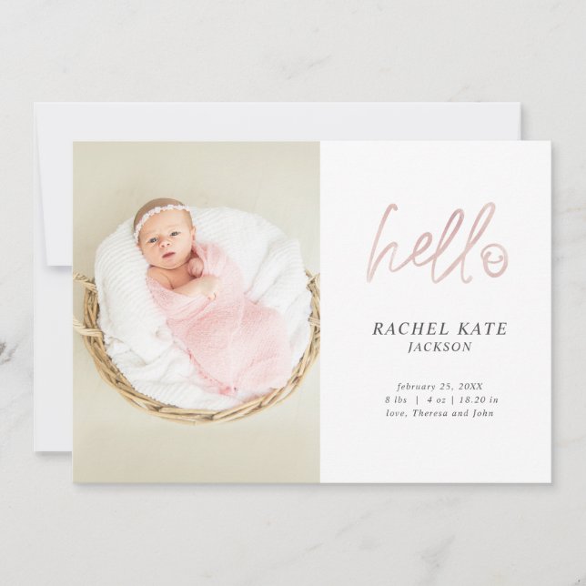 Rosa Hello Script Foto Rose Guld Prickig Tjejig Meddelande (Framsida)