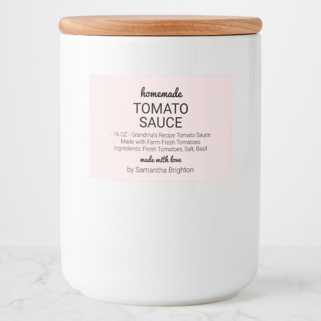 Rosa hemmagjorda tomatsås mat etiketter (Framsida)