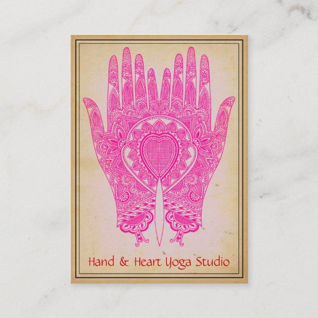 Rosa Henna Händer Yoga Studio Affärskort Visitkort (Framsida)