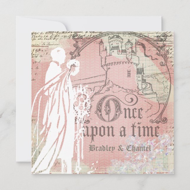 Rosa Herringbone Gång på en Time Wedding bjudning Inbjudningar (Framsida)