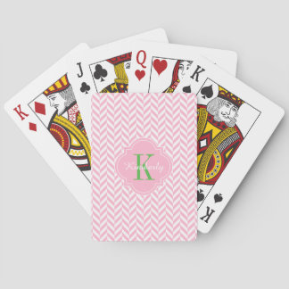 Rosa Herringbone Grönt Monogram Casinokort
