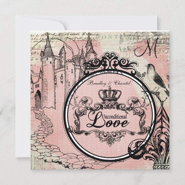 Rosa Herringbone Ovillkorlig inbjudan till bröllop (Framsida)