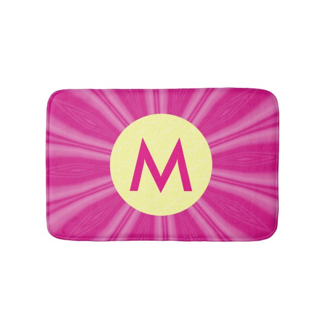 Rosa het soluppgångsmonogram gul cirkel  badrumsmatta (Framsidan)