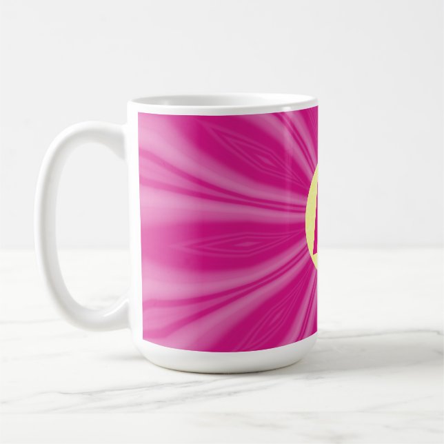 Rosa het soluppgångsmonogram gul cirkel  kaffemugg (Vänster)