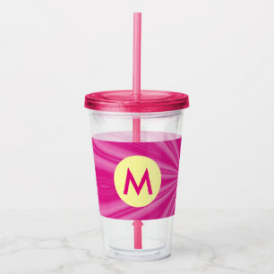 Rosa het soluppgångsmonogram gul cirkel take away mugg