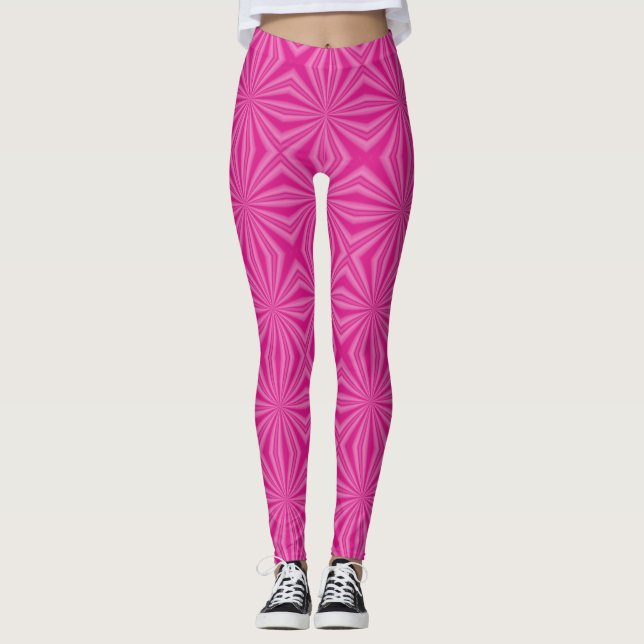 Rosa heta starka snöa fyrkanter fraktal leggings (Framsida)