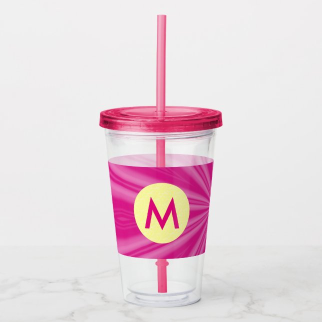 Rosa Hett Bright Sunburst Monogram Gult Circle Take Away Mugg (Framsida)