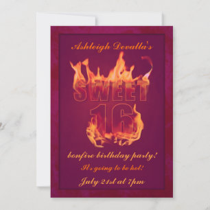 Rosa Hett Fire Sweet 16 Bonfire Party-inbjudan Inbjudningar