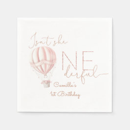 Rosa Hett Luft Ballon Onederful Girl Första födels Pappersservett