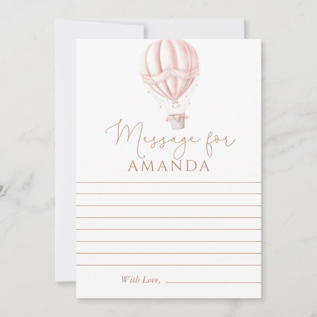 Rosa Hett Luft Baloon första födelsedagsmeddelande Kort (Framsida)