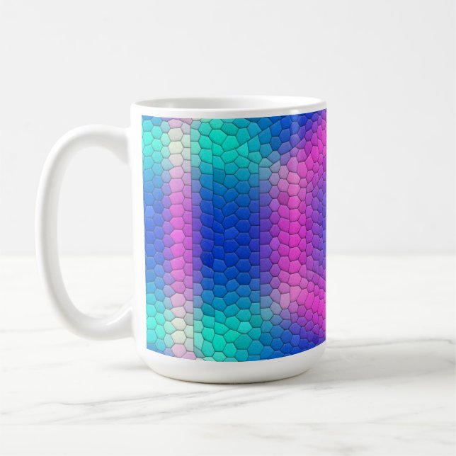 Rosa Hexagon Mosaic om blå gradient Kaffemugg (Vänster)