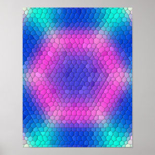 Rosa Hexagon Mosaic om blå gradient Poster