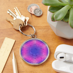 Rosa Hexagon Mosaic om blå gradient Rund Silverfärgad Nyckelring