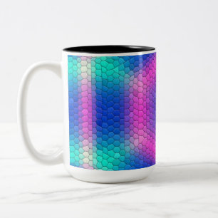 Rosa Hexagon Mosaic om blå gradient Två-Tonad Mugg