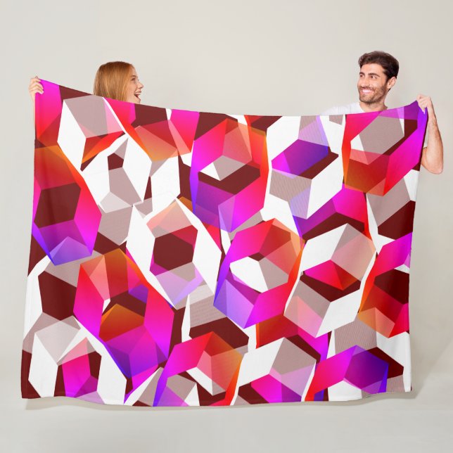 Rosa hexagon och mer färg, mörk, röd bakgrund fleecefilt (På plats)