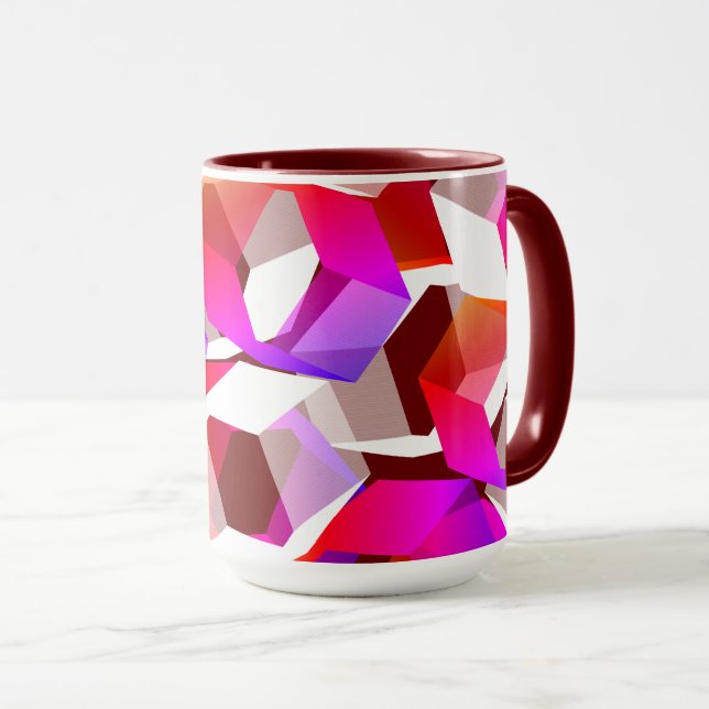 Rosa hexagon och mer färg, mörk, röd bakgrund mugg (Framsida höger)