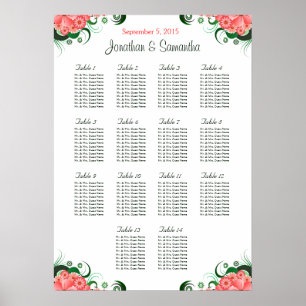 Rosa Hibiscus 14 sittkartor i Bröllop Bord Poster