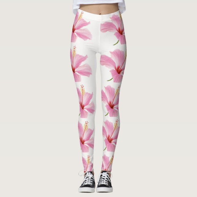 Rosa hibiscus-baljväxter leggings (Framsida)