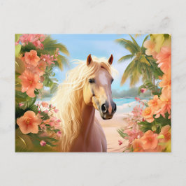 Rosa Hibiscus Beach Palomino Horse Postcard Vykort