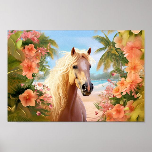 Rosa Hibiscus Beach Palomino Horse Poster (Framsidan)