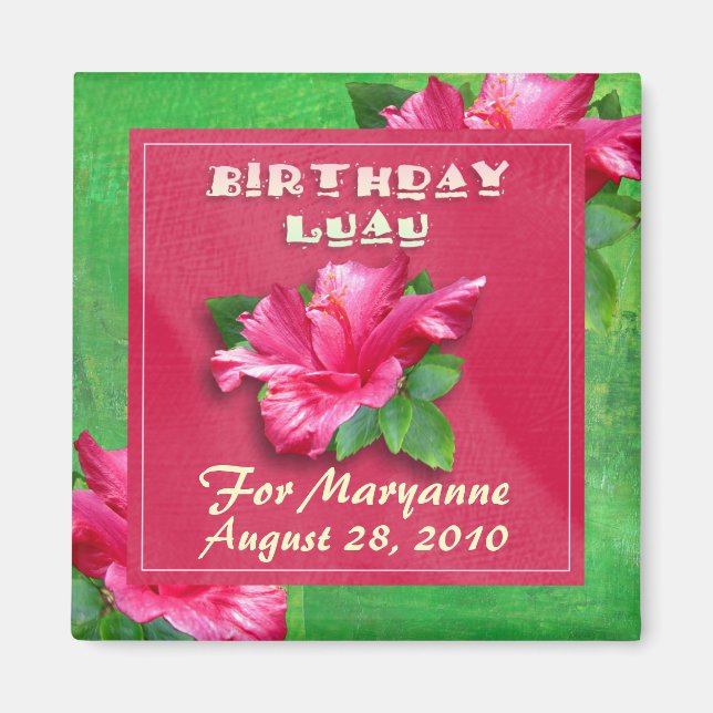 Rosa Hibiscus Birthday Luau Magnets Magnet (Framsidan)