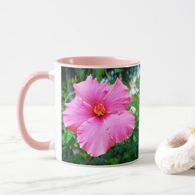 Rosa Hibiscus blomma på Träd. Mugg (Med munk)