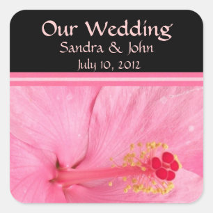 Rosa Hibiscus Blommar Wedding Stickers Fyrkantigt Klistermärke