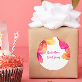 Rosa Hibiscus Blommigt Inbjudningskort för möhippa Runt Klistermärke