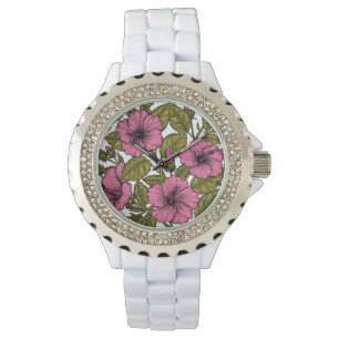 Rosa hibiscus-blommor armbandsur
