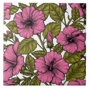 Rosa hibiscus-blommor kakelplatta