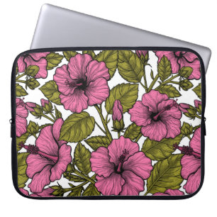 Rosa hibiscus-blommor laptop fodral