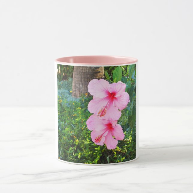 Rosa Hibiscus-blommor Mugg (Center)